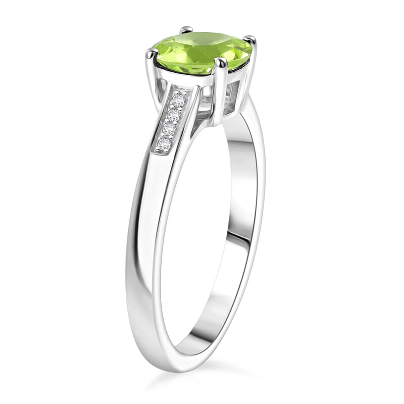D'Joy Hebei Peridot and White Zircon 1.40 ctw Ring in Rhodium Over Sterling Silver (Size 9.0)