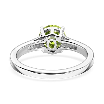 D'Joy Hebei Peridot and White Zircon 1.40 ctw Ring in Rhodium Over Sterling Silver (Size 9.0)