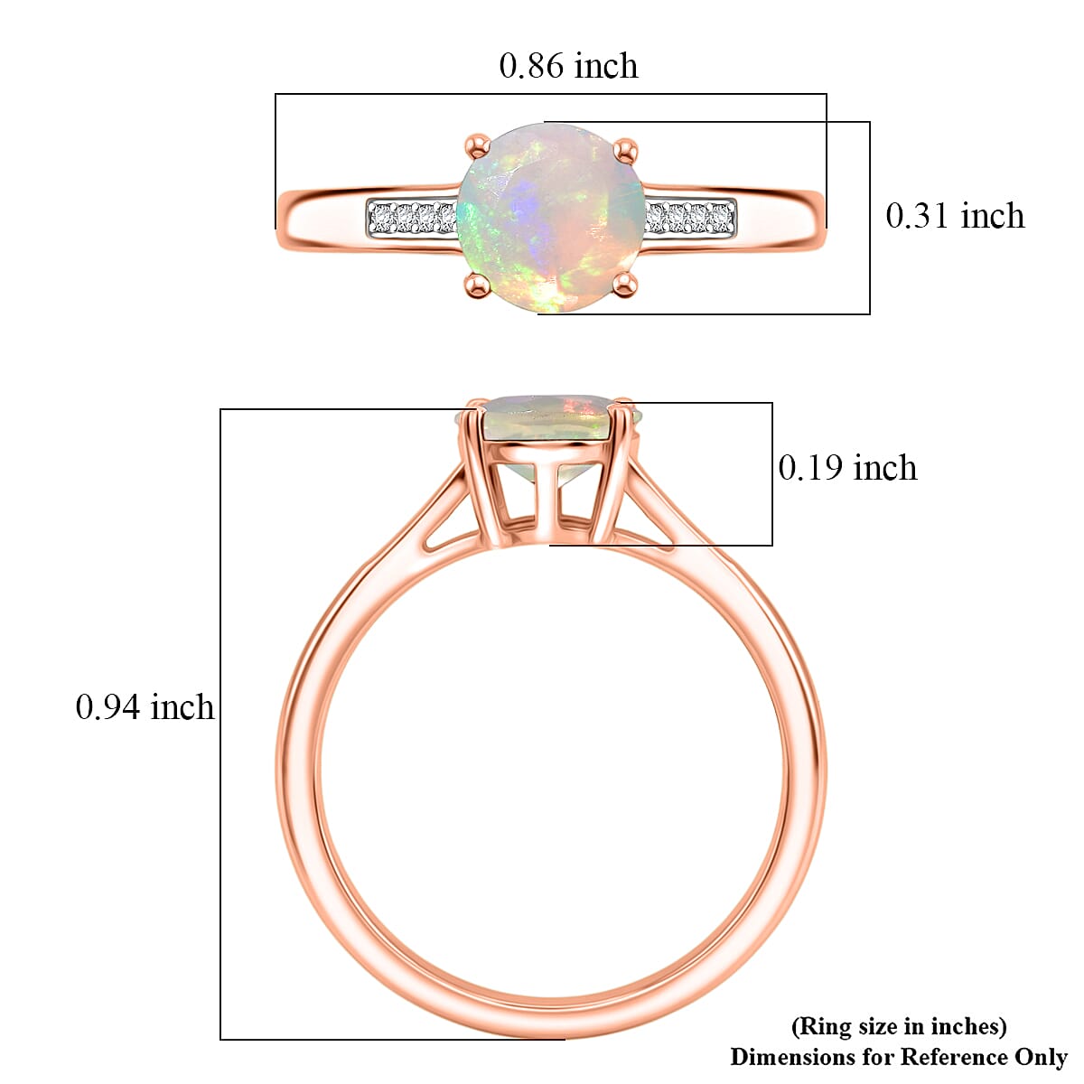 D'Joy Ethiopian Welo Opal and White Zircon 1.00 ctw Ring in 18K Vermeil Rose Gold Over Sterling Silver (Size 11.5) image number 5