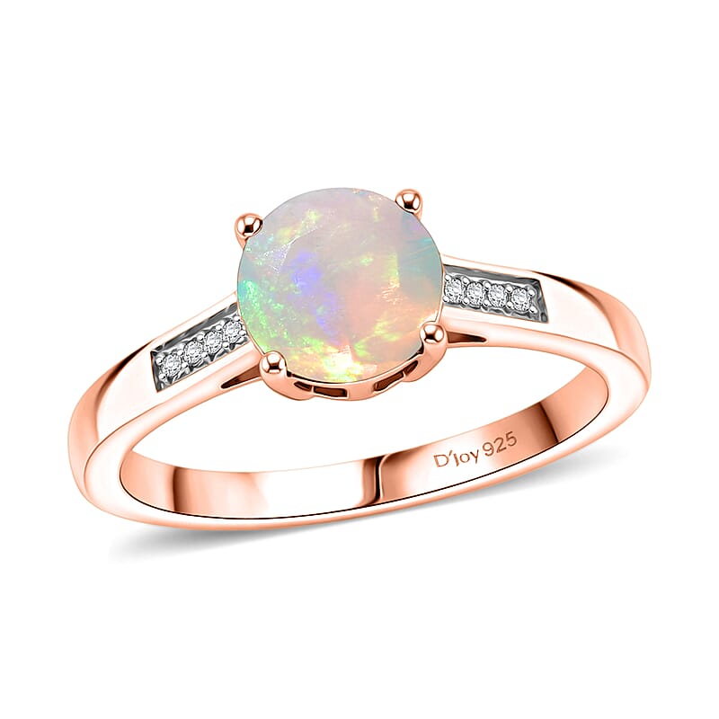 D'Joy Ethiopian Welo Opal and White Zircon 1.00 ctw Ring in 18K Vermeil Rose Gold Over Sterling Silver (Size 5.5)