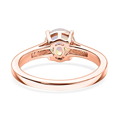 D'Joy Ethiopian Welo Opal and White Zircon 1.00 ctw Ring in 18K Vermeil Rose Gold Over Sterling Silver (Size 5.5)