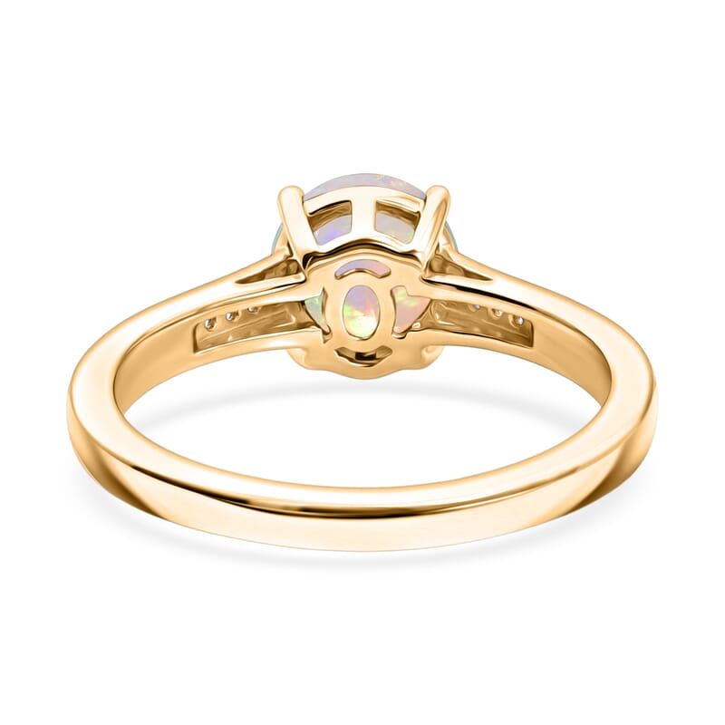 D'Joy Ethiopian Welo Opal and White Zircon 1.00 ctw Ring in 18K Vermeil Yellow Gold Over Sterling Silver (Size 6.0)