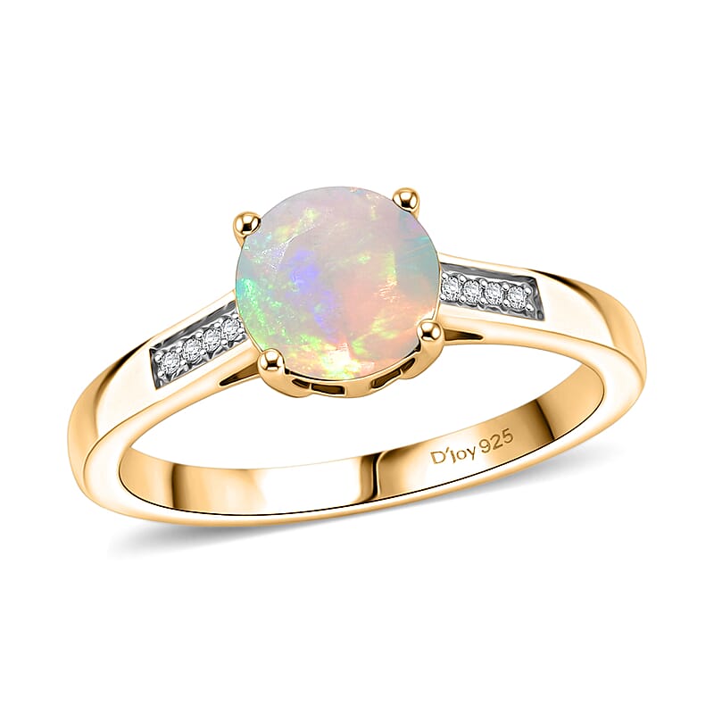 D'Joy Ethiopian Welo Opal and White Zircon 1.00 ctw Ring in 18K Vermeil Yellow Gold Over Sterling Silver (Size 8.5)