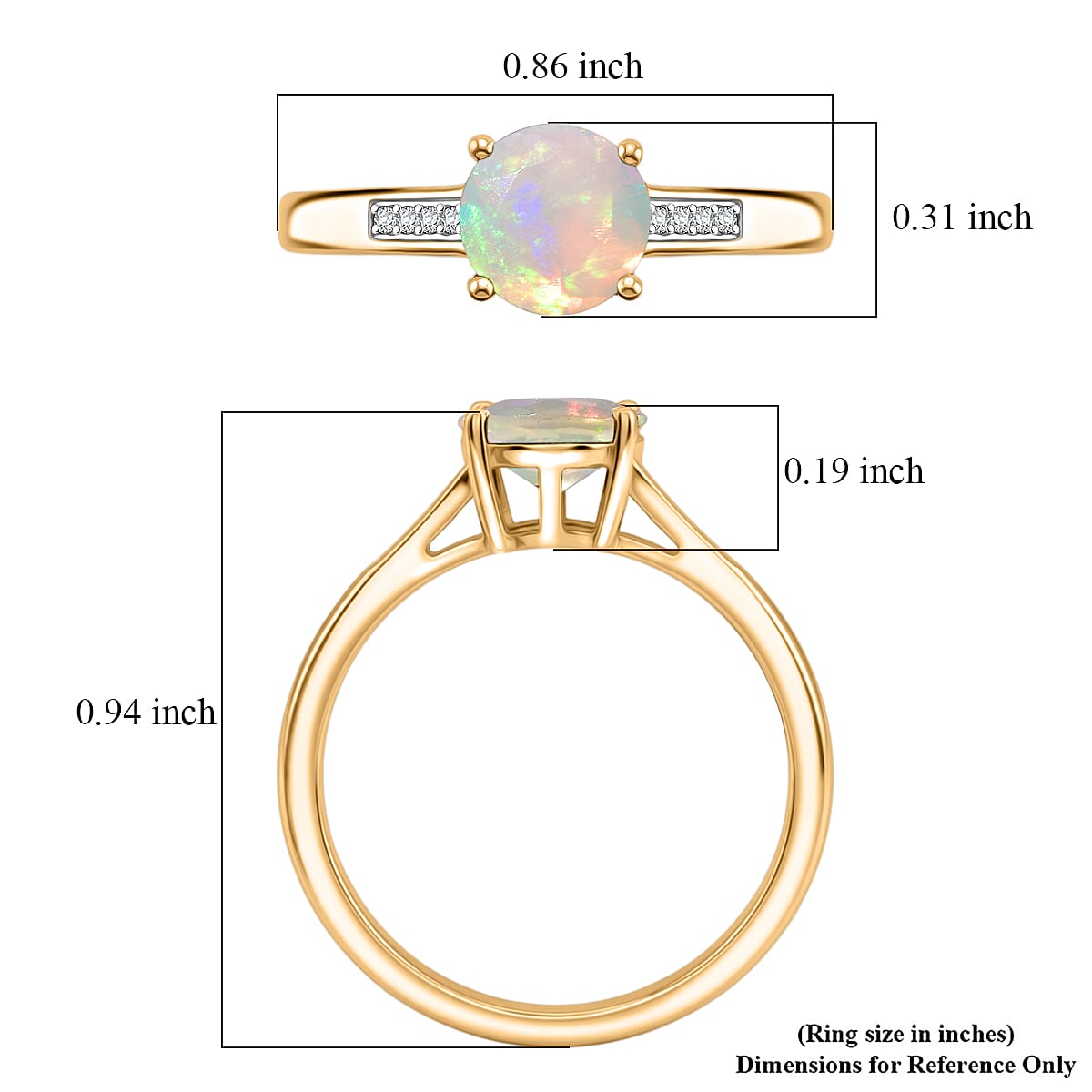 D'Joy Ethiopian Welo Opal and White Zircon 1.00 ctw Ring in 18K Vermeil Yellow Gold Over Sterling Silver (Size 9.5) image number 5