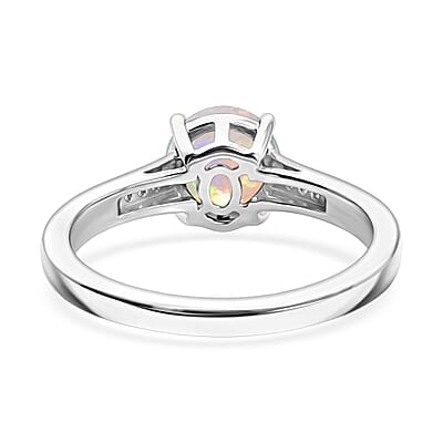D'Joy Ethiopian Welo Opal and White Zircon 1.00 ctw Ring in Rhodium Over Sterling Silver (Size 11.0)