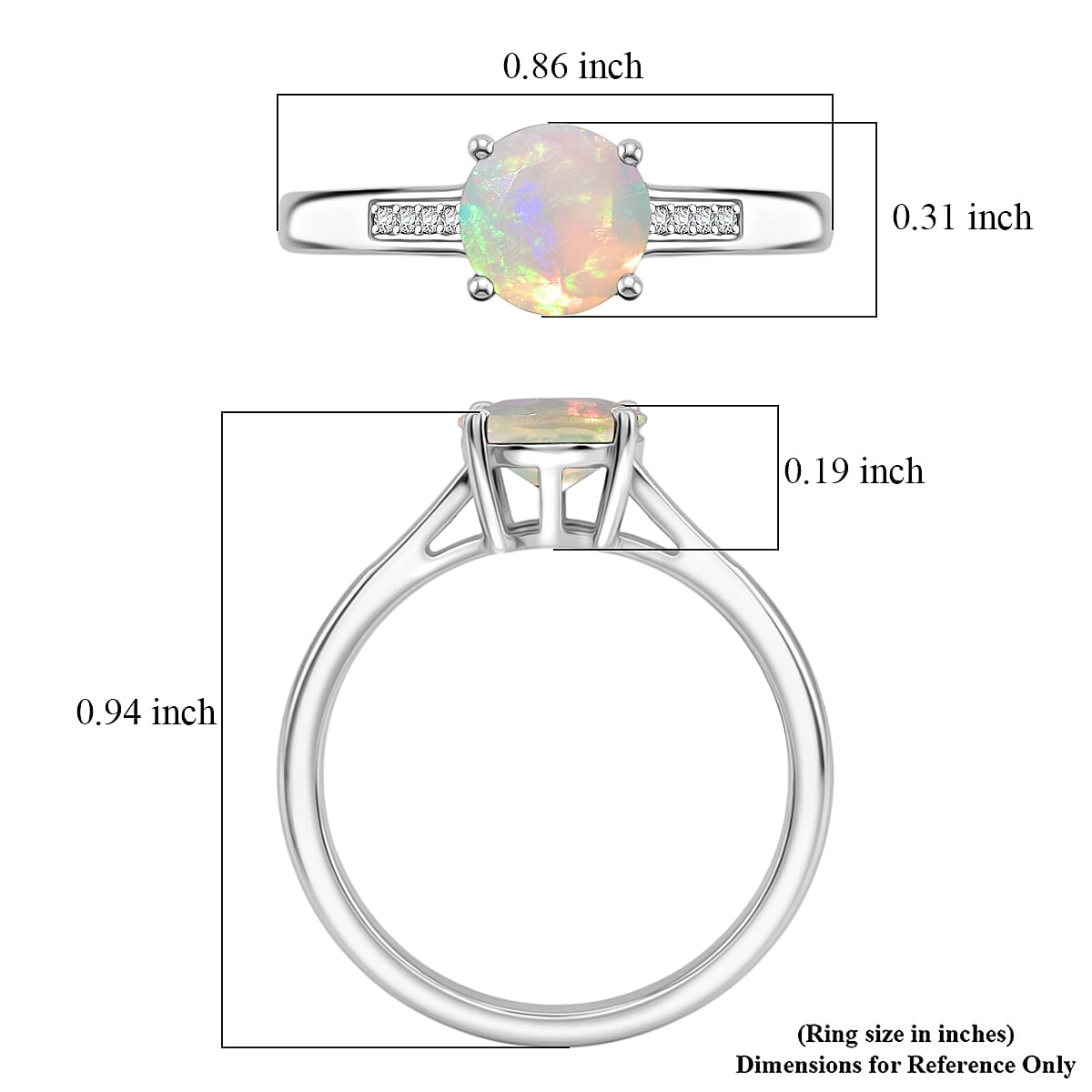 D'Joy Ethiopian Welo Opal and White Zircon 1.00 ctw Ring in Rhodium Over Sterling Silver (Size 9.0)