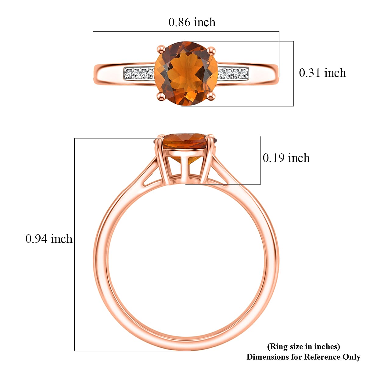 D'Joy Santa Ana Madeira Citrine and White Zircon 1.40 ctw Ring in 18K Vermeil Rose Gold Over Sterling Silver (Size 4.0) image number 5