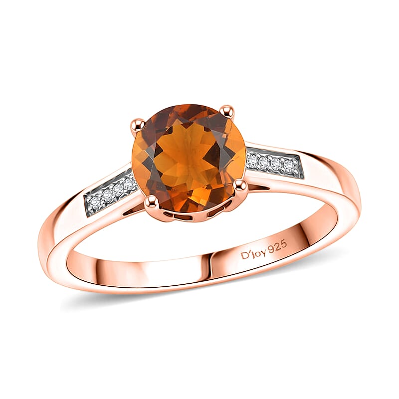 D'Joy Santa Ana Madeira Citrine and White Zircon 1.40 ctw Ring in 18K Vermeil Rose Gold Over Sterling Silver (Size 9.0)