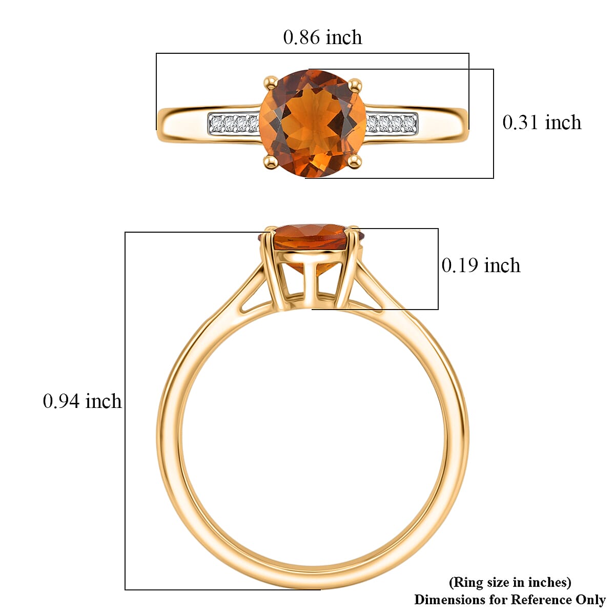 D'Joy Santa Ana Madeira Citrine and White Zircon 1.40 ctw Ring in 18K Vermeil Yellow Gold Over Sterling Silver (Size 10.5) image number 5