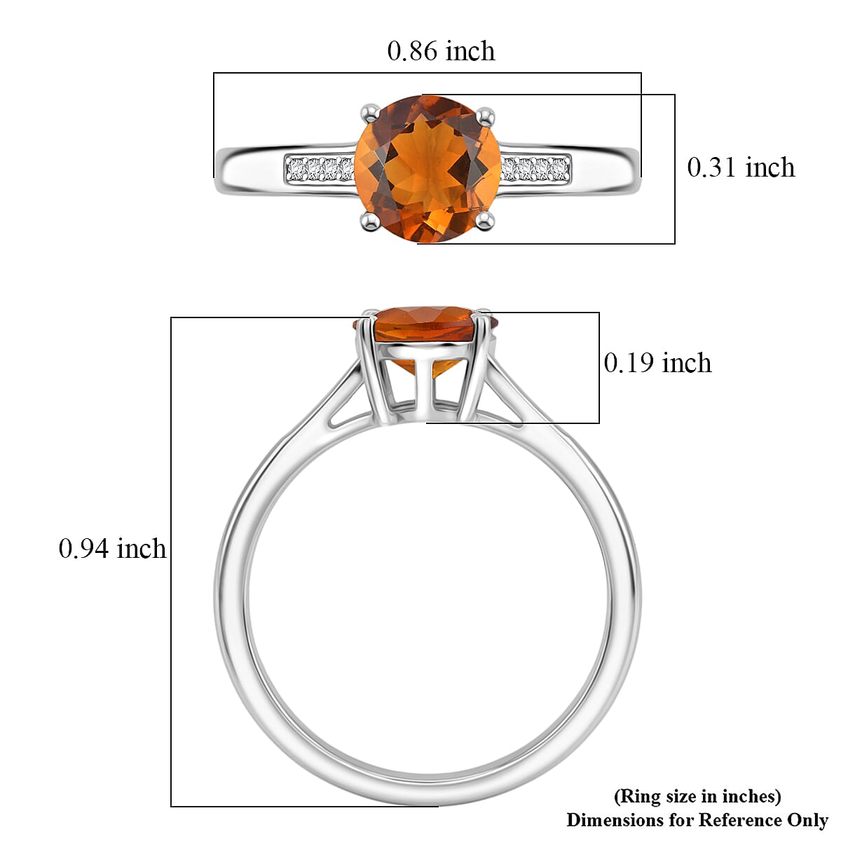 D'Joy Santa Ana Madeira Citrine and White Zircon 1.40 ctw Ring in Rhodium Over Sterling Silver (Size 5.5)