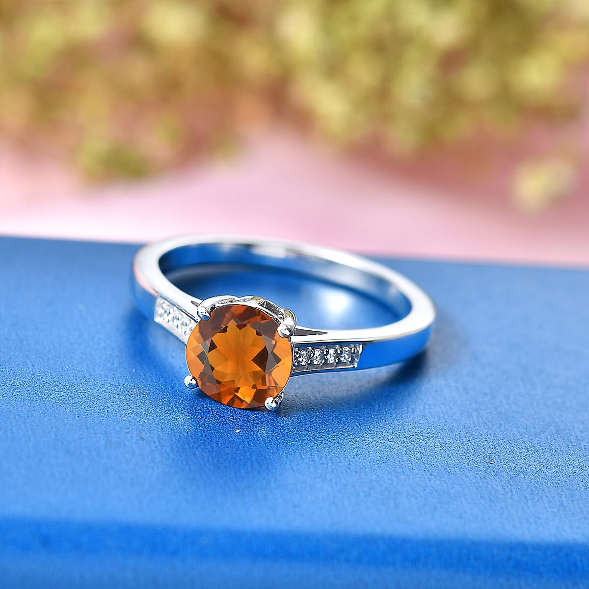 D'Joy Santa Ana Madeira Citrine and White Zircon 1.40 ctw Ring in Rhodium Over Sterling Silver (Size 6.0) image number 1