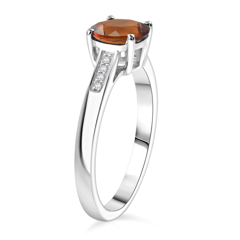 D'Joy Santa Ana Madeira Citrine and White Zircon 1.40 ctw Ring in Rhodium Over Sterling Silver (Size 6.5)
