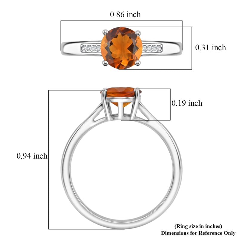 D'Joy Santa Ana Madeira Citrine and White Zircon 1.40 ctw Ring in Rhodium Over Sterling Silver (Size 8.5)