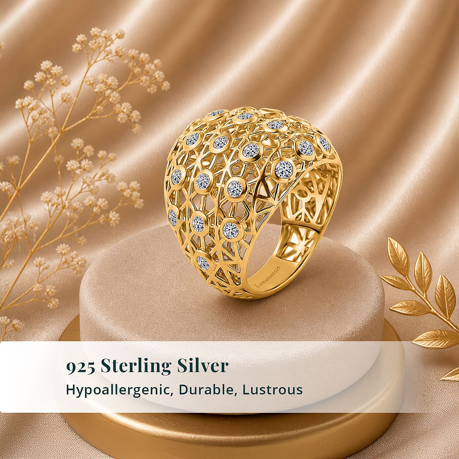 Luxuriant Lab Grown Diamond G-H SI 1.35 ctw Ring in 18K Vermeil Yellow Gold Over Sterling Silver (Size 6.0)