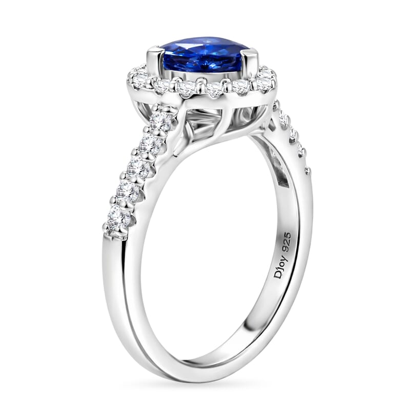 Certified & Appraised D'Joy Premium Tanzanite and Moissanite 2.00 ctw Ring in Rhodium Over Sterling Silver (Size 10.0)