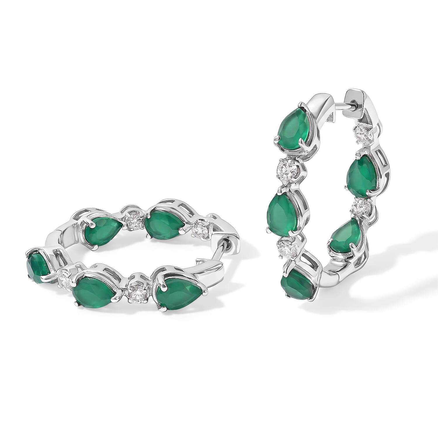 EverTrue Green Onyx and White Zircon 5.10 ctw Hoop Earrings in Platinum Bond