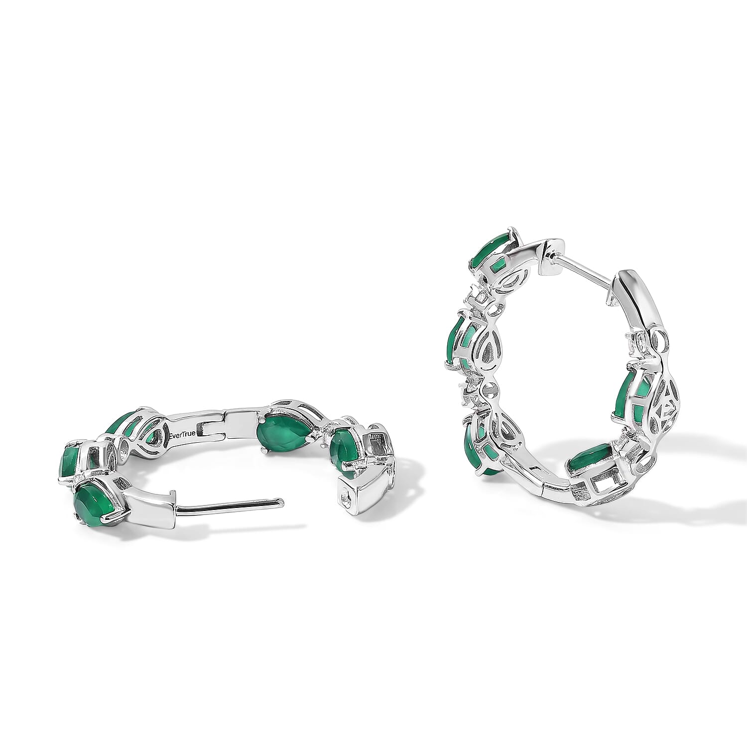 EverTrue Green Onyx and White Zircon 5.10 ctw Hoop Earrings in Platinum Bond