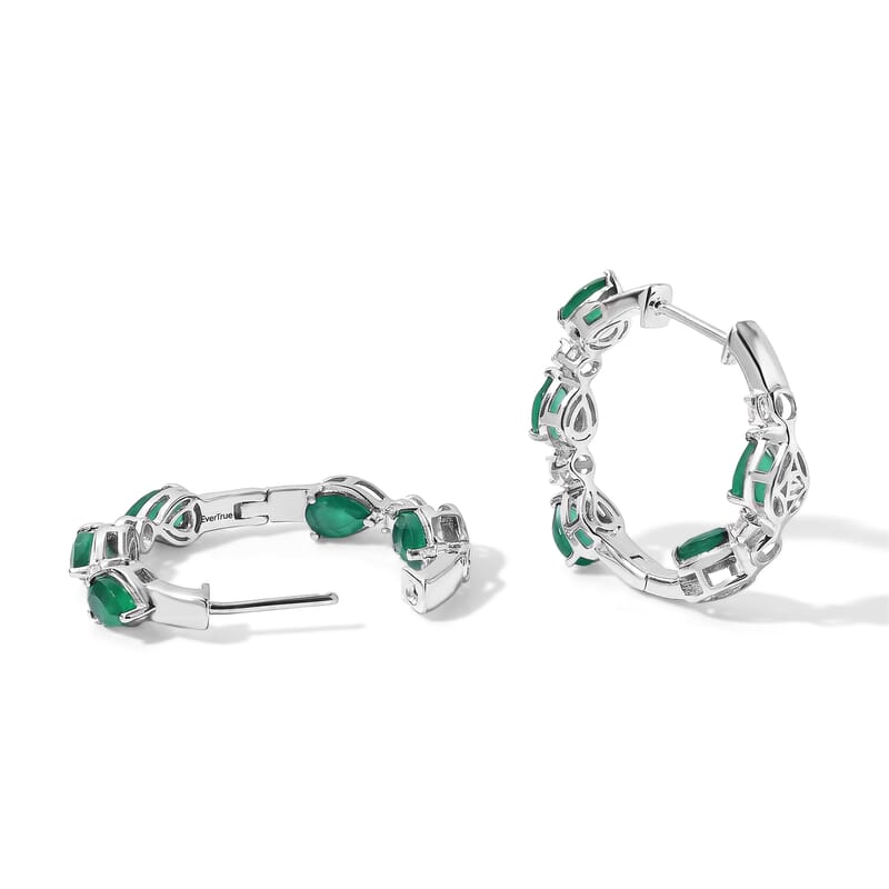 EverTrue Green Onyx and White Zircon 5.10 ctw Hoop Earrings in Platinum Bond
