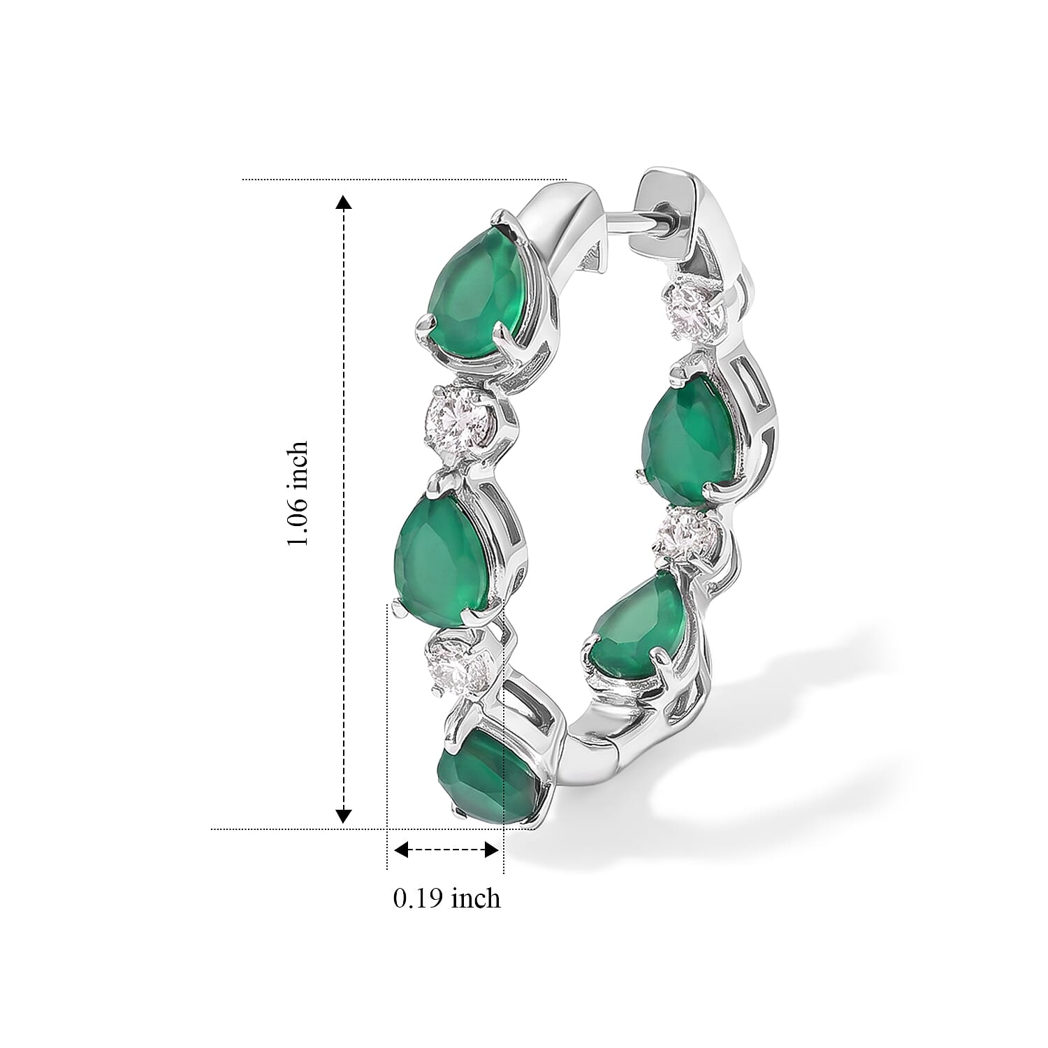 EverTrue Green Onyx and White Zircon 5.10 ctw Hoop Earrings in Platinum Bond