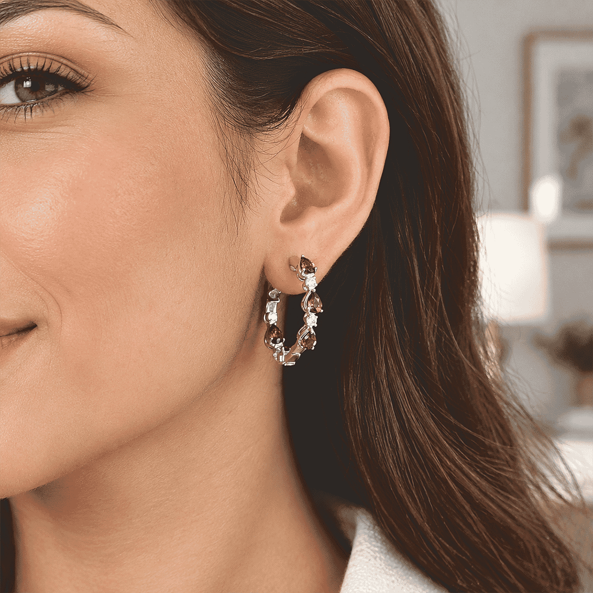EverTrue Cherry Citrine and White Zircon 4.50 ctw Hoop Earrings in Platinum Bond