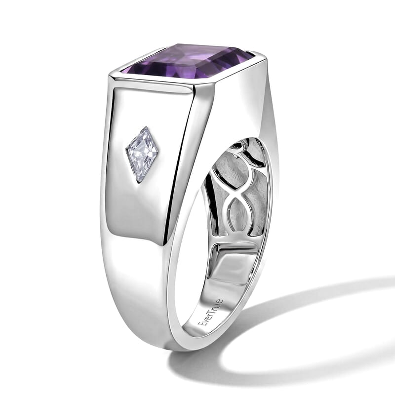 EverTrue African Amethyst ,  Moissanite  Mens Ring Pure Yellow Brass 7.72 ctw