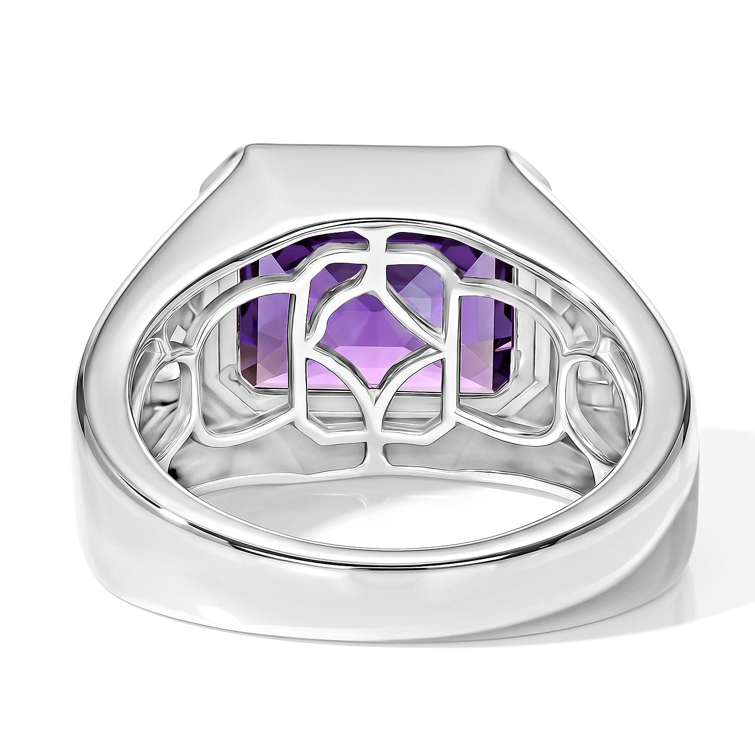 EverTrue African Amethyst ,  Moissanite  Mens Ring Pure Yellow Brass 7.72 ctw
