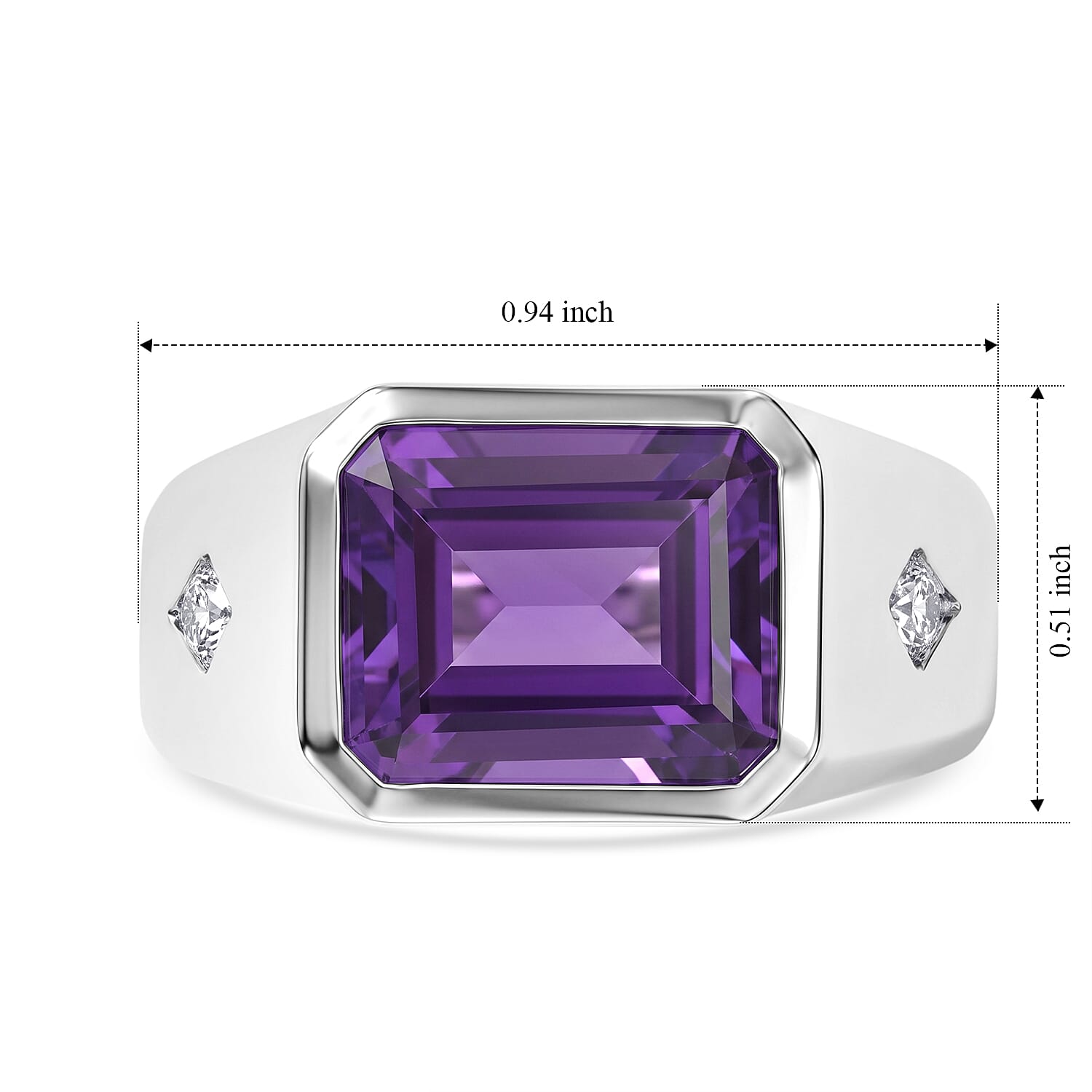 EverTrue African Amethyst ,  Moissanite  Mens Ring Pure Yellow Brass 7.72 ctw