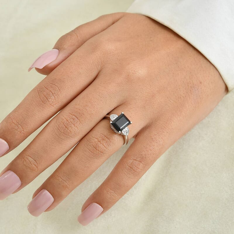 EverTrue Thai Black Spinel and White Zircon 3.15 ctw Ring in Platinum Bond (Size 6.0)