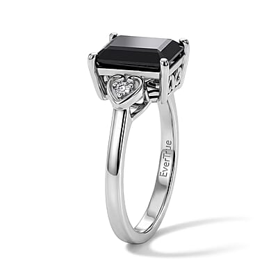 EverTrue Thai Black Spinel and White Zircon 3.15 ctw Ring in Platinum Bond (Size 6.0)