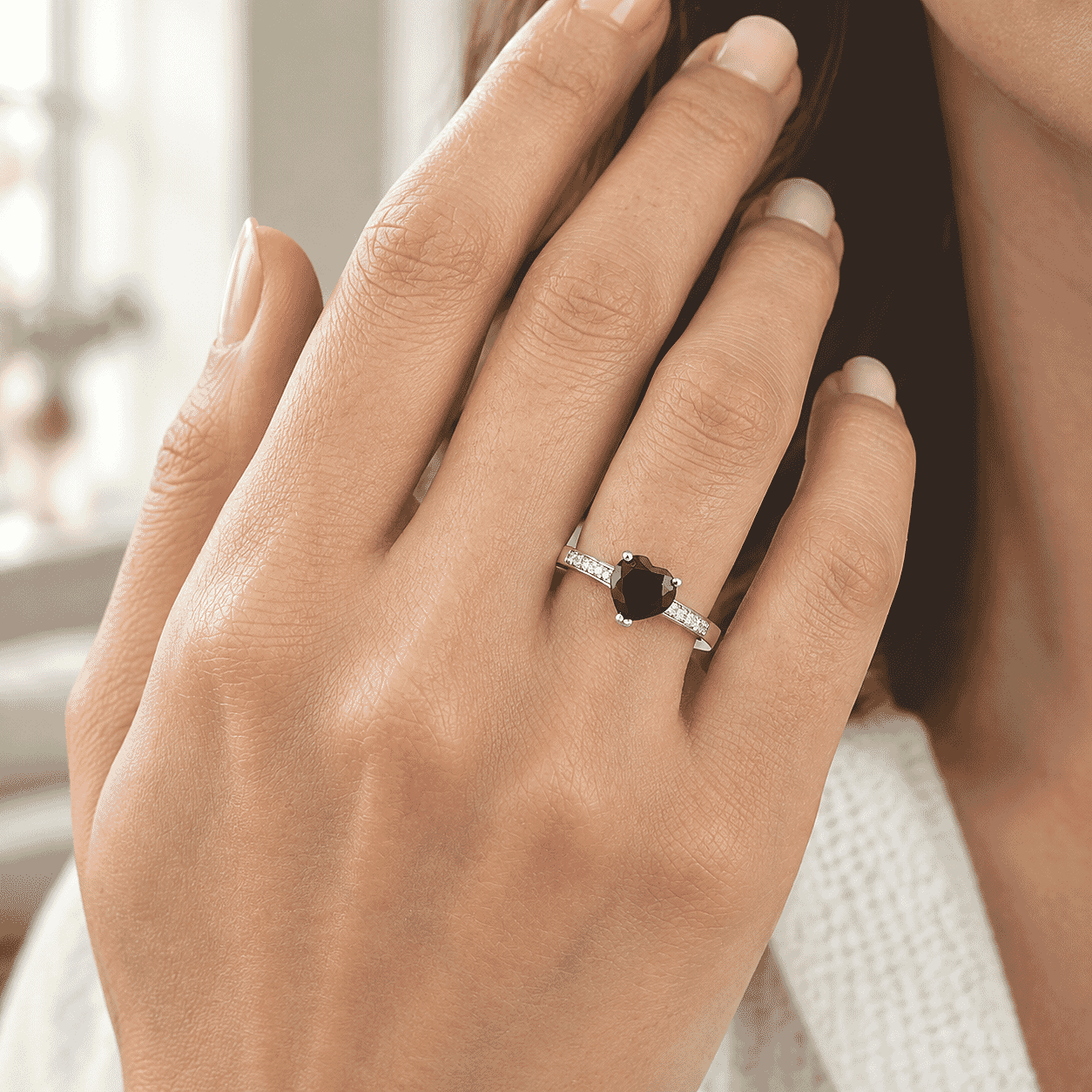 EverTrue Thai Black Spinel and Moissanite 2.10 ctw Ring in Platinum Bond (Size 6.0)
