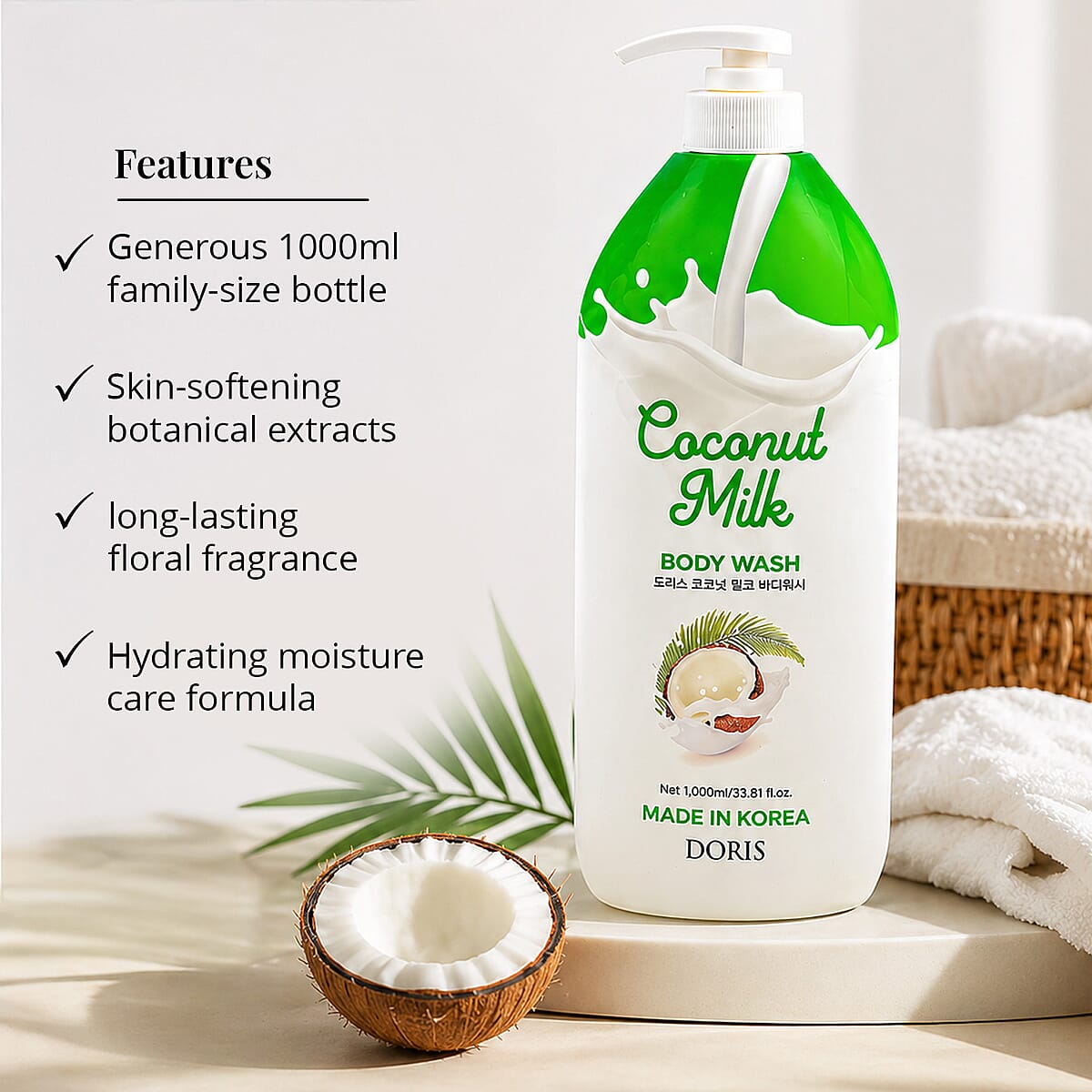 Doris Coconut Milk Body Wash (33.81oz) Made in Korea image number 3