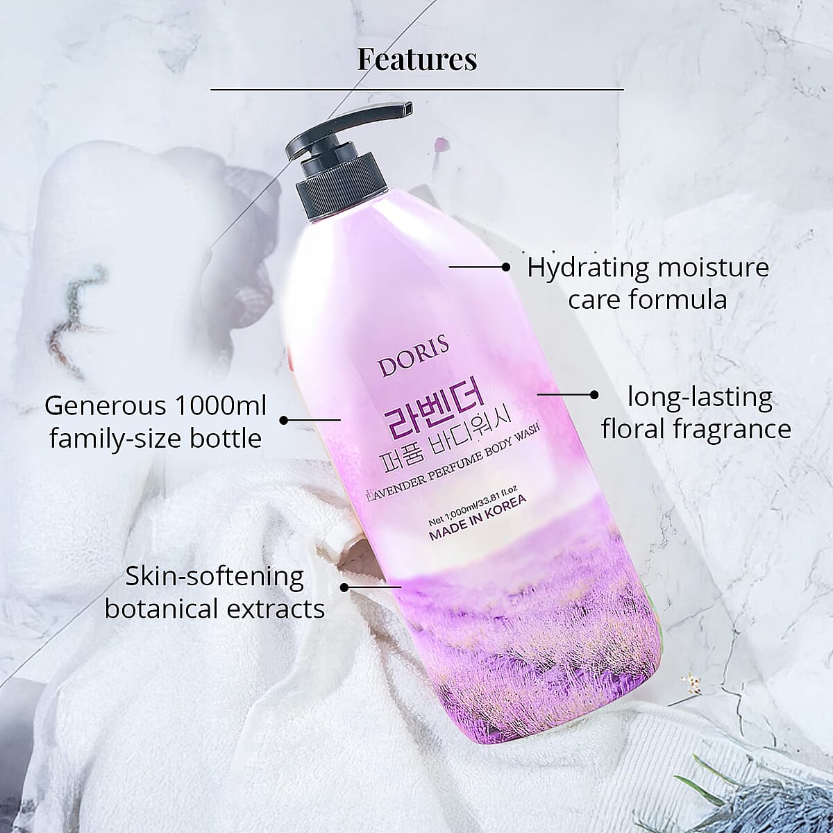 Doris Lavender Perfume Body Wash (33.81oz) Made in Korea image number 3