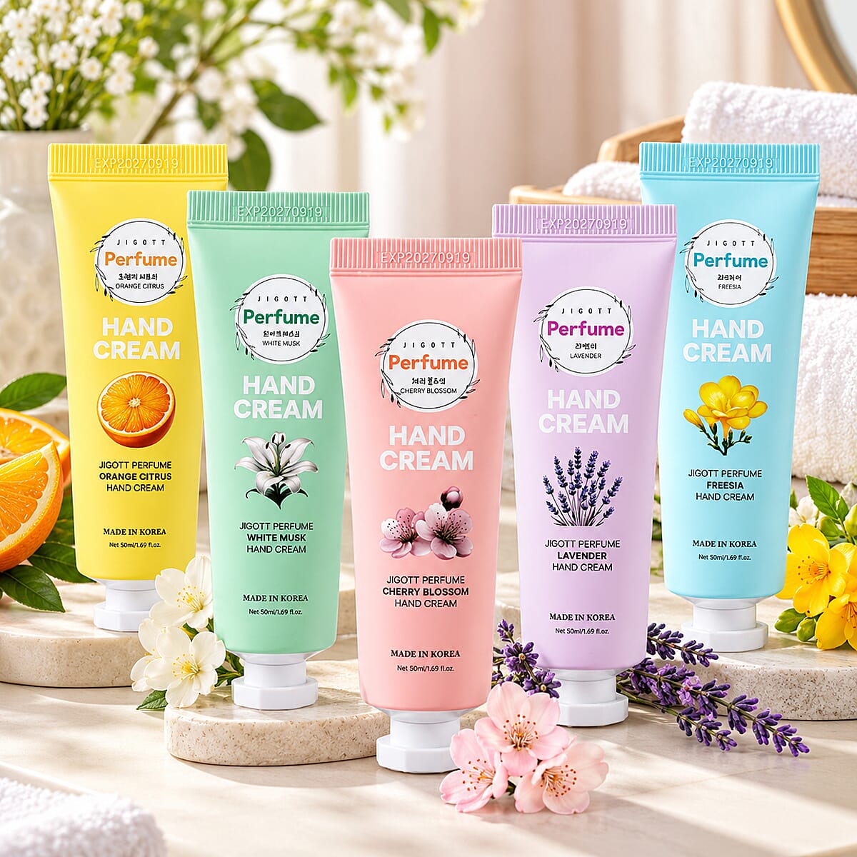 Jigott Perfume Assorted Hand Cream Set (5x1.69oz) Made in Korea