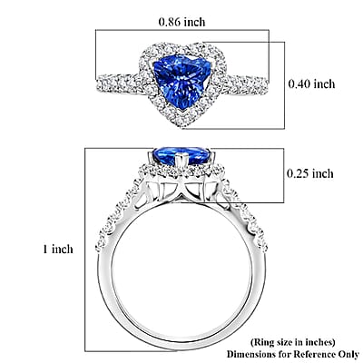 Certified & Appraised D'Joy Premium Tanzanite and Moissanite 2.00 ctw Ring in Rhodium Over Sterling Silver (Size 6.0)