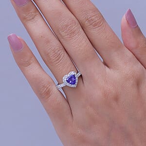 Certified & Appraised D'Joy Premium Tanzanite and Moissanite 2.00 ctw Ring in Rhodium Over Sterling Silver (Size 7.0)