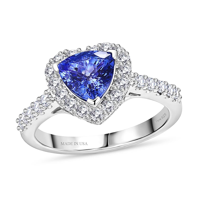 Certified & Appraised D'Joy Premium Tanzanite and Moissanite 2.00 ctw Ring in Rhodium Over Sterling Silver (Size 8.0)