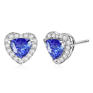 Certified & Appraised D'Joy Premium Tanzanite and Moissanite 2.15 ctw Earrings in Rhodium Over Sterling Silver
