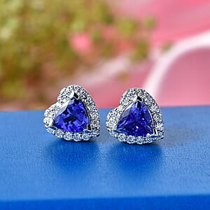 Certified & Appraised D'Joy Premium Tanzanite and Moissanite 2.15 ctw Earrings in Rhodium Over Sterling Silver