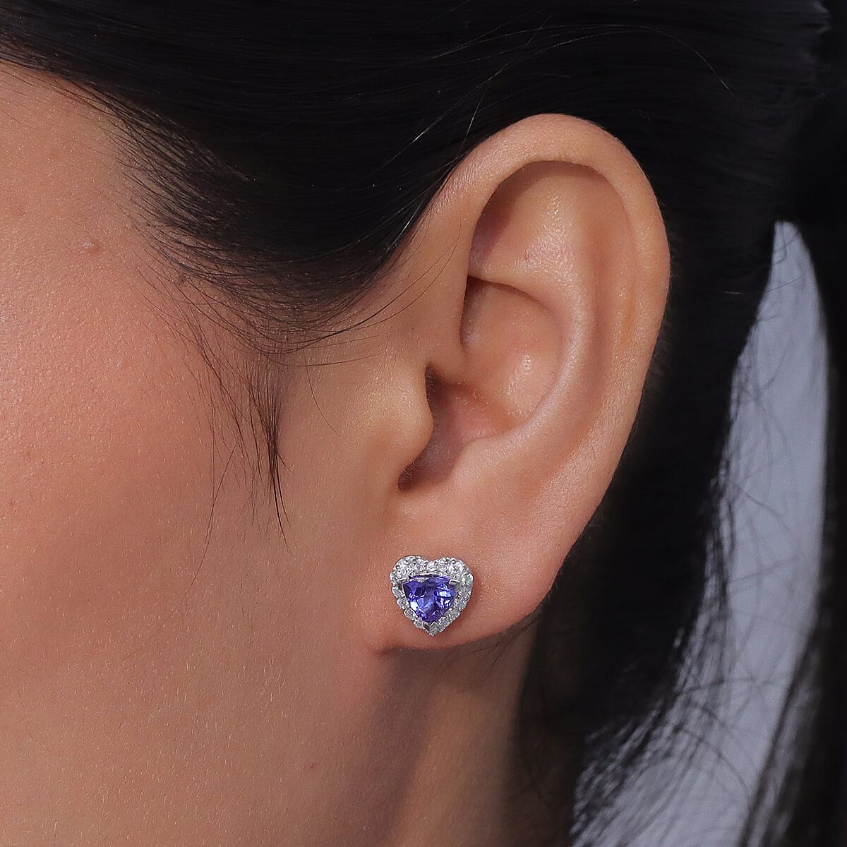 Certified & Appraised D'Joy Premium Tanzanite and Moissanite 2.15 ctw Earrings in Rhodium Over Sterling Silver image number 2