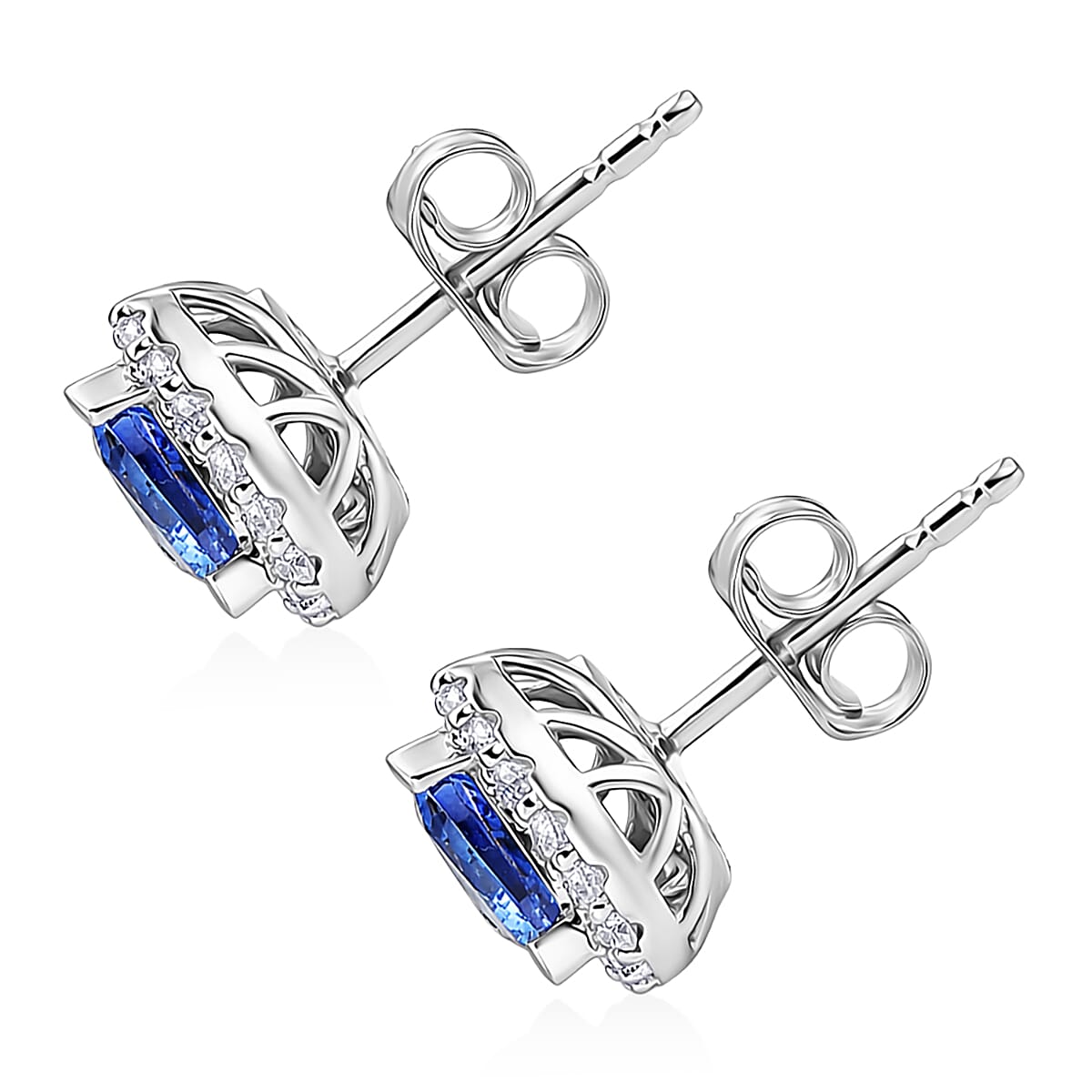 Certified & Appraised D'Joy Premium Tanzanite and Moissanite 2.15 ctw Earrings in Rhodium Over Sterling Silver image number 3