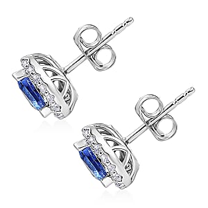 Certified & Appraised D'Joy Premium Tanzanite and Moissanite 2.15 ctw Earrings in Rhodium Over Sterling Silver