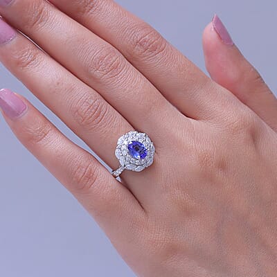 Certified & Appraised D'Joy Premium Tanzanite and Moissanite 2.75 ctw Ring in Rhodium Over Sterling Silver (Size 6.0)