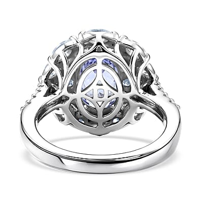 Certified & Appraised D'Joy Premium Tanzanite and Moissanite 2.75 ctw Ring in Rhodium Over Sterling Silver (Size 6.0)