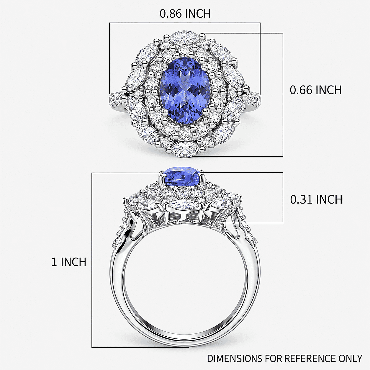 Certified & Appraised D'Joy Premium Tanzanite and Moissanite 2.75 ctw Ring in Rhodium Over Sterling Silver (Size 6.0)