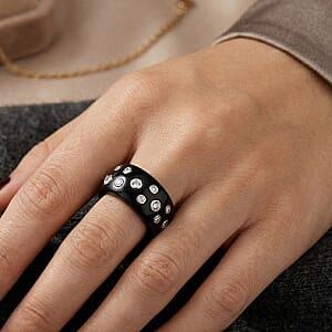 Lab Grown Diamond G-H SI and Black Jade (D) 50.65 ctw Midnight Spark Ring in Rhodium Over Sterling Silver (Size 10.0) (Ships in 8-10 Days)