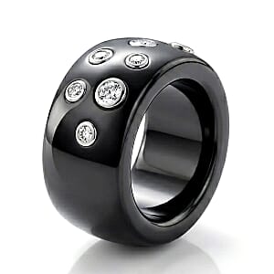 Lab Grown Diamond G-H SI and Black Jade (D) 50.65 ctw Midnight Spark Ring in Rhodium Over Sterling Silver (Size 10.0) (Ships in 8-10 Days)