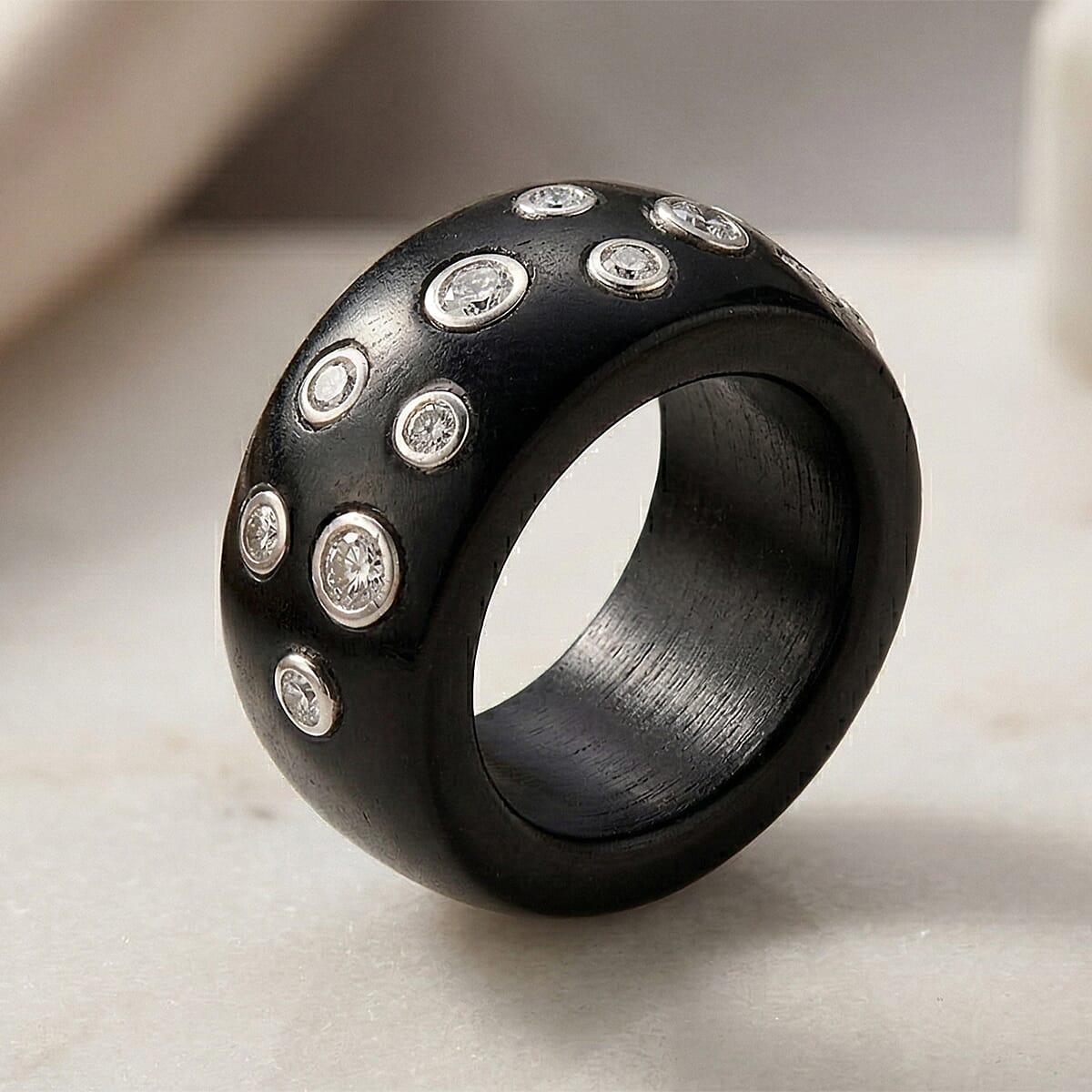 Lab Grown Diamond G-H SI and Black Jade (D) 50.65 ctw Midnight Spark Ring in Rhodium Over Sterling Silver (Size 5.0) (Ships in 8-10 Days) image number 1