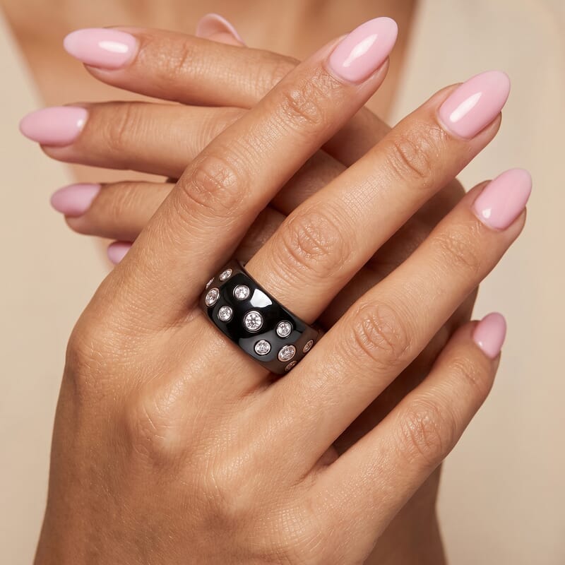 Lab Grown Diamond G-H SI and Black Jade (D) 43.20 ctw Midnight Spark Ring in Rhodium Over Sterling Silver (Size 5.0)