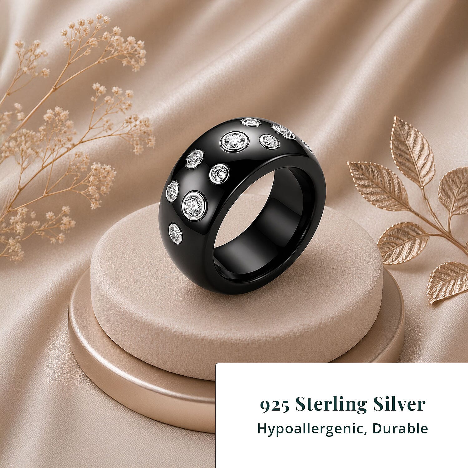 Lab Grown Diamond G-H SI and Black Jade (D) 43.20 ctw Midnight Spark Ring in Rhodium Over Sterling Silver (Size 5.0)