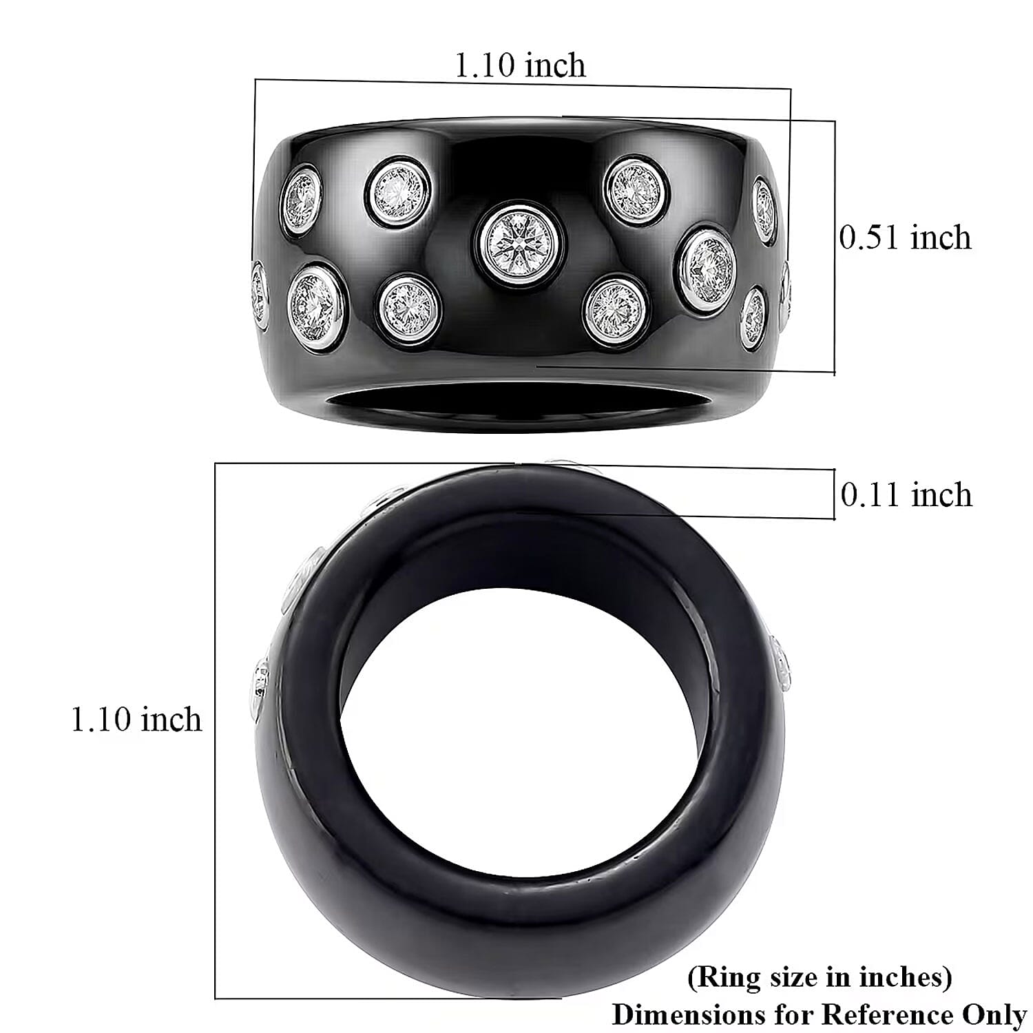 Lab Grown Diamond G-H SI and Black Jade (D) 43.20 ctw Midnight Spark Ring in Rhodium Over Sterling Silver (Size 5.0)
